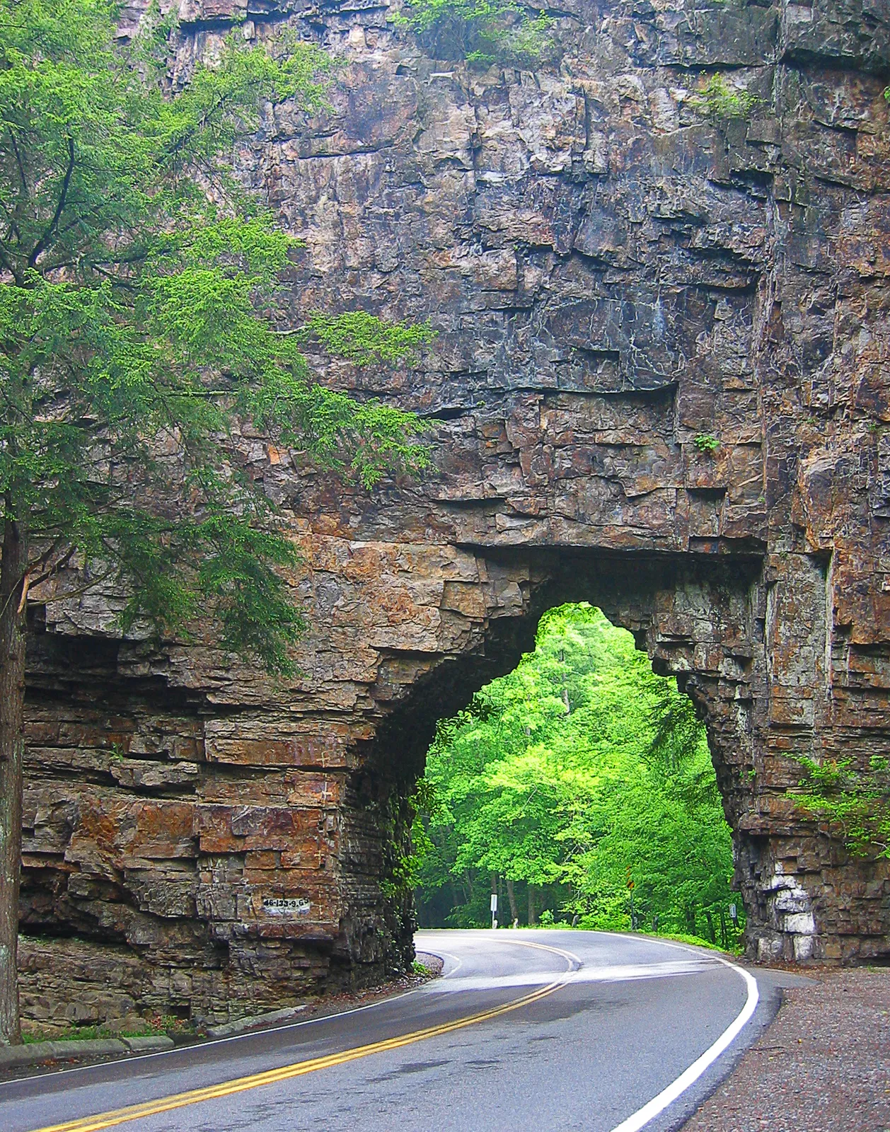 The road tunnel through Backbone Rock on TN 133 near Shady Valley, Tennessee
